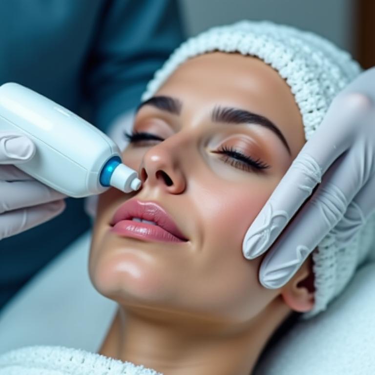 Femme bénéficiant d'un soin visage avec un appareil de haute technologie.
